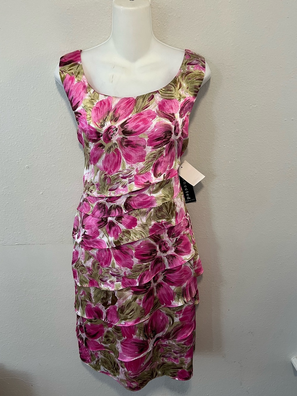 Connected Apparel Hot Pink Floral Scoop Neck Dress